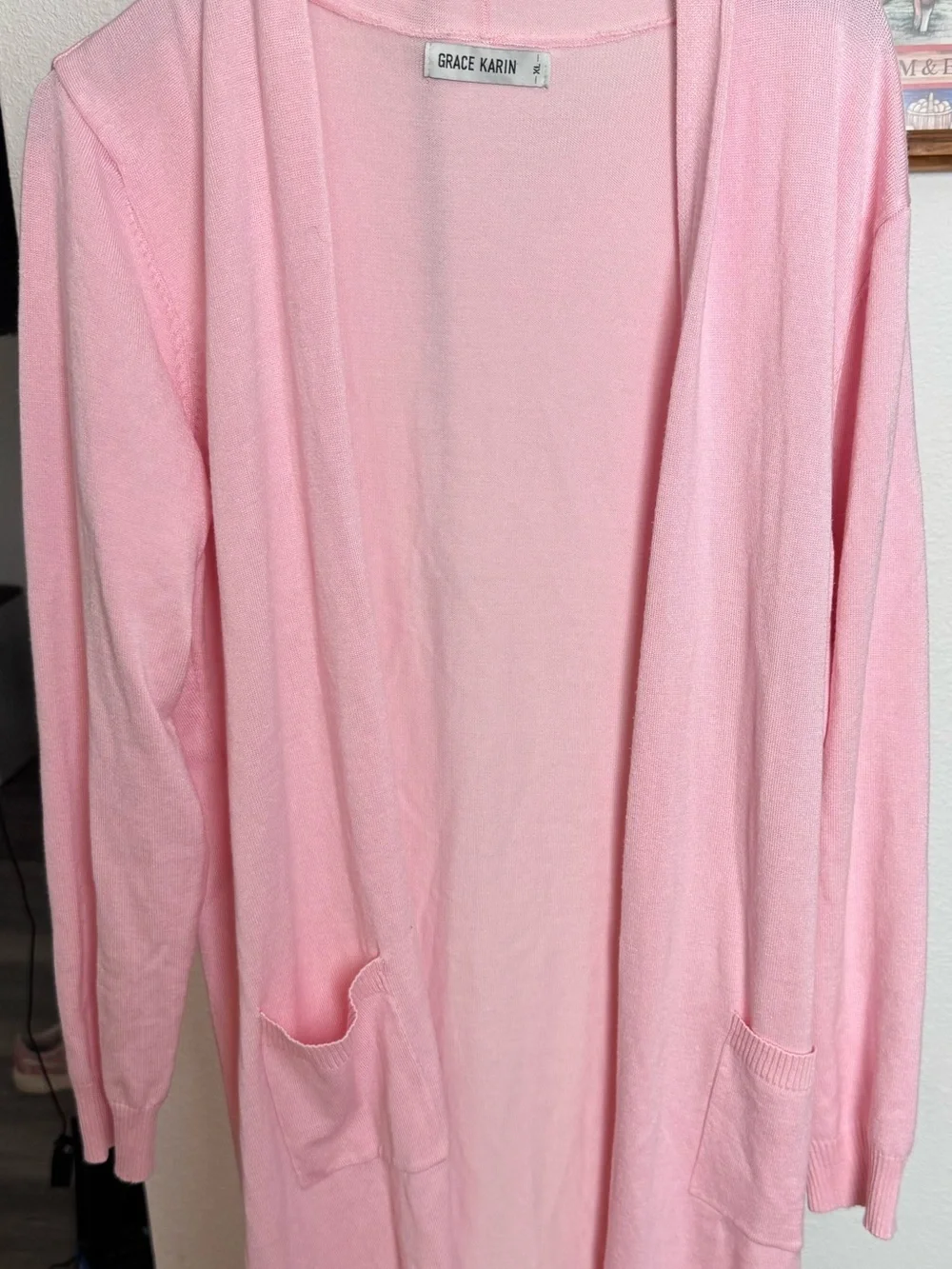 Grace Karin Women's Light Pink Open-Front Cardigan Sweater extra long